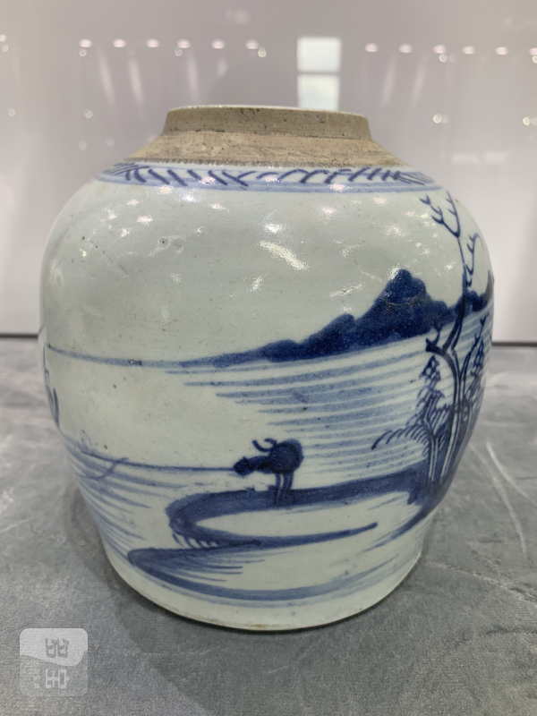 清中期青花山水楼阁纹罐 - 图6